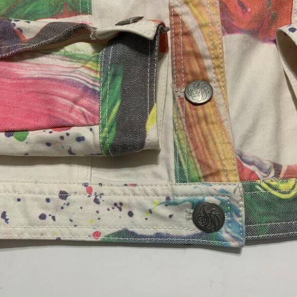 Jane Doe Cropped Denim Jean Jacket Small Womens Multicolor Abstract Button Front - Picture 7 of 9